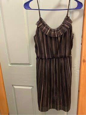 Women’s Pleated Black Striped Sparkle Dress